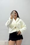 Kadın Astarlı Kısa Peluş Ceket Ekru
