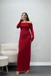 Kadın Sandy Madonna Yaka Elbise Kırmızı