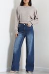 Kadın Yüksek Bel Wide Leg Kot Pantolon Koyumavi