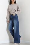 Kadın Yüksek Bel Wide Leg Kot Pantolon Koyumavi