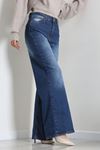 Kadın Yüksek Bel Wide Leg Kot Pantolon Koyumavi