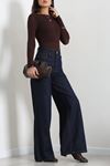 Kadın Yüksek Bel Wide Leg Kot Pantolon Lacivert