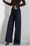 Kadın Yüksek Bel Wide Leg Kot Pantolon Lacivert
