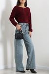 Kadın Yüksek Bel Wide Leg Kot Pantolon Yeşiltint
