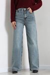 Kadın Yüksek Bel Wide Leg Kot Pantolon Yeşiltint