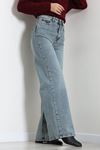 Kadın Yüksek Bel Wide Leg Kot Pantolon Yeşiltint