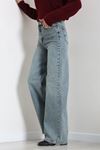 Kadın Yüksek Bel Wide Leg Kot Pantolon Yeşiltint