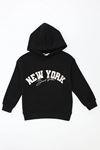 2 İplik Kız Çocuk Baskılı Kapşonlu Sweat Siyah