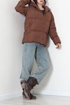 Kadın Kapşonlu Şişme Mont Kahve