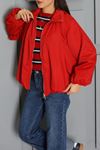 Kadın Dik Yaka Oversize Bomber Ceket Kırmızı