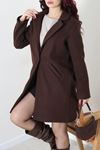 Kadın 85 Cm Astarlı Kaşe Kaban Açık Kahve