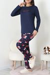 Kadın Milan Baskılı Pijama Takımı Lacivertkırmızı