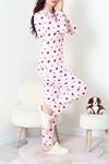Kadın Süet Düğmeli Pijama Takım Pembekalpli