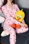 Kadın Süet Düğmeli Pijama Takım Pembekiraz