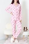 Kadın Süet Düğmeli Pijama Takım Pembekiraz