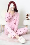 Kadın Süet Düğmeli Pijama Takım Pembekiraz