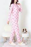 Kadın Süet Düğmeli Pijama Takım Pembekiraz