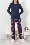 Kadın Milan Baskılı Pijama Takımı Lacivertkırmızı