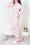 Kadın Süet Düğmeli Pijama Takım Pembekalpli