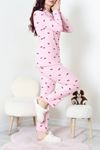 Kadın Süet Düğmeli Pijama Takım Pembekiraz