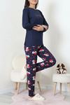 Kadın Milan Baskılı Pijama Takımı Lacivertkırmızı