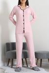 Kadın Bürümcük Düğmeli Pijama Takımı Pudra
