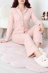 Kadın Süet Düğmeli Pijama Takım Somon