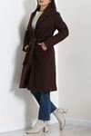 Kadın 105 Cm Kuşaklı Astarlı Kaşe Kaban Açık Kahve