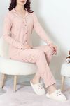 Kadın Süet Düğmeli Pijama Takım Somon