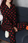 Kadın Süet Düğmeli Pijama Takım Siyahkalpli