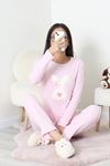 Kadın Fitilli Baskılı Pijama Takım Açıkpembe