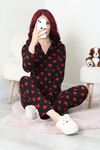 Kadın Süet Düğmeli Pijama Takım Siyahkalpli