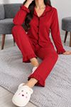 Kadın Bürümcük Düğmeli Pijama Takımı Bordo
