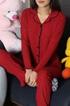 Kadın Bürümcük Düğmeli Pijama Takımı Bordo