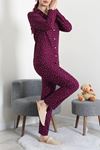 Kadın Süet Düğmeli Pijama Takımı Mürdüm
