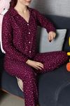 Kadın Süet Düğmeli Pijama Takımı Mürdüm