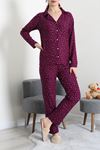 Kadın Süet Düğmeli Pijama Takımı Mürdüm