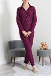 Kadın Süet Düğmeli Pijama Takımı Mürdüm