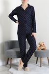 Kadın Süet Düğmeli Pijama Takımı Lacivertyıldız