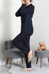 Kadın Süet Düğmeli Pijama Takımı Lacivertyıldız