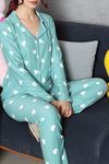 Kadın Süet Düğmeli Pijama Takımı Mint