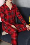 Kadın Süet Düğmeli Pijama Takımı Kırmızıekose