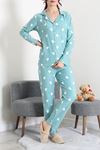 Kadın Süet Düğmeli Pijama Takımı Mint