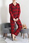 Kadın Süet Düğmeli Pijama Takımı Kırmızıekose