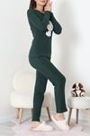 Kadın Fitilli Baskılı Pijama Takım Zümrüt