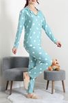 Kadın Süet Düğmeli Pijama Takımı Mint