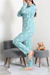 Kadın Süet Düğmeli Pijama Takımı Mint