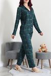 Kadın Süet Düğmeli Pijama Takımı Zümrüt
