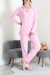 Kadın Süet Düğmeli Pijama Takımı Pembekalpli