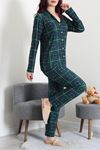 Kadın Süet Düğmeli Pijama Takımı Zümrüt